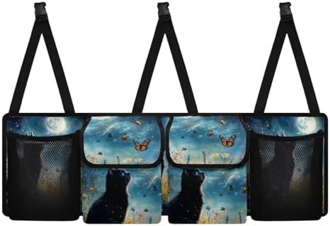 Black Cat Print Car Trunk Organizer Hanging Car Backseat Storage Bag Waterproof Collapsible Cargo Bag with 4 Pouches Universal Automotive Interior Accessories
