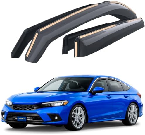 Goodyear Shatterproof Window Deflectors for Honda Civic 2022-2026 Hatchback, Rain Guards, Window Visors for Cars, Vent Deflector, Car Accessories, 4 pcs - GY007899