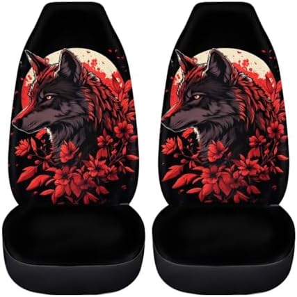 BIGCARJOB Wolves Car Seat Cover Full Set Universal Fit Car Interior Accessories Set Rose Auto Seat Cover Women Auto Interior Seat Protector Saddle Blanket
