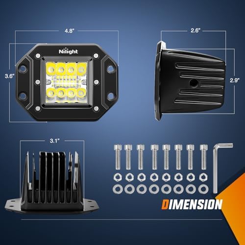Nilight 2PCS 42W LED Flush Mount Light Pods Upgraded Spot Flood Combo Beam 12V 5Pin Rocker Switch Wiring Harness Kit-2 Leads, 2 Years Warranty (ZH044)