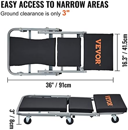 VEVOR Mechanic Creeper, Garage Gift, 36" Z Creeper Seat, 2 in 1 Mechanic Gifts, 300 lbs Capacity, Low Profile Creeper with 6 pcs Wheels in Garage/Shop for Fathers Day Tool Gift - Image 6