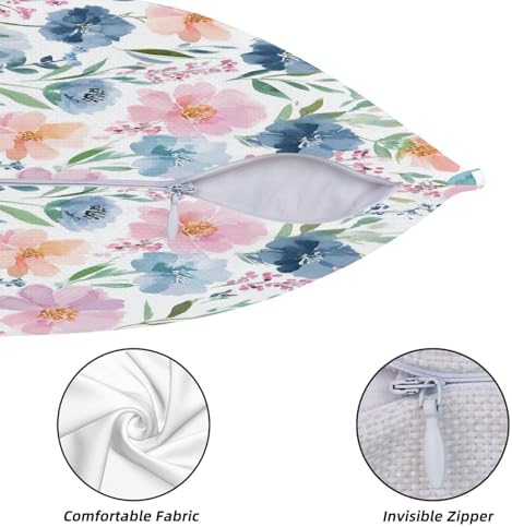 KiuLoam Spring Pillow Covers 22x22 Inch Set of 2, Blue Pink Watercolor Floral Leaf Rustic Farmhouse Decorative Throw Pillows, Spring Outdoor Square Cushion Cases for Sofa Couch Bed Home Decor - Image 5