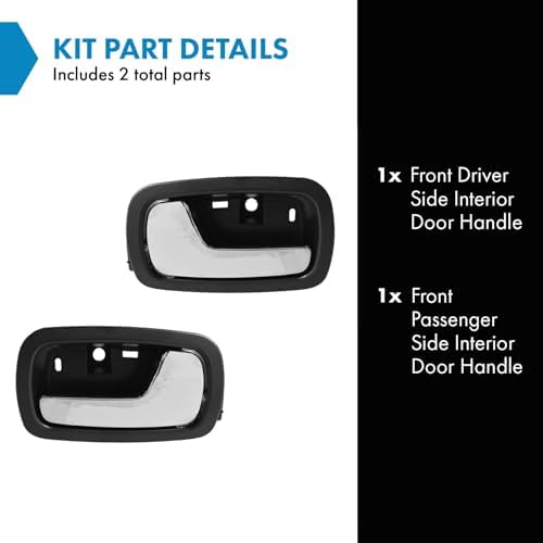 TRQ Door Handle Front Inner Inside Black & Chrome Pair Set