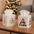 Thyle 2 Pcs Christmas Square Tissue Box Cover PU Leather Reindeer Snowman Tissue Box Holder Closure Xmas Decorations Cube Napkin Holder for Kitchen Car Home Office Living Room Bedroom by Thyle