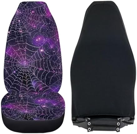 Halloween Galaxy Spider Web Car Seat Cover for Women 2Pcs Halloween Car Accessory Decoration Non Slip Easy to Install Vehicle Seat Covers for Front Seats