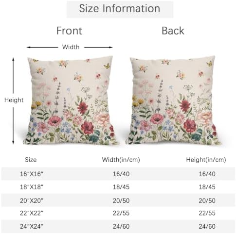Spring Floral Pillow Covers 24x24 Set of 2 Green Garden Plant Butterfly Throw Pillows Covers Springtime Watercolor Decorative Farmhouse Cushion Case for Living Room Couch Sofa - Image 4