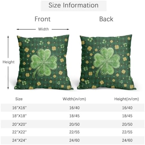 St.Patrick's Day Throw Pillow Covers 24x24 Set of 2 Green Lucky Clovers - Image 3