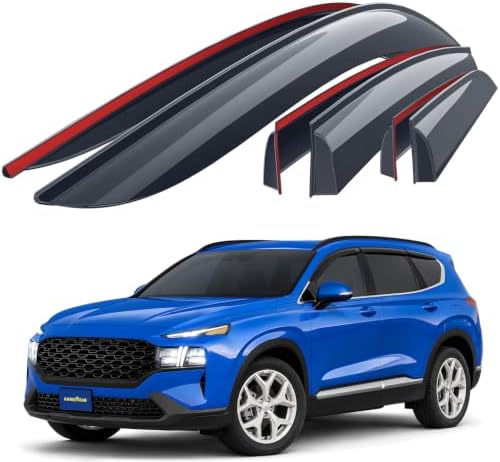Goodyear Shatterproof Window Deflectors for Hyundai Santa Fe 2019-2023, Tape-on Rain Guards, Window Visors, Vent Deflector Visor, Car Accessories, 6 pcs. - GY008792