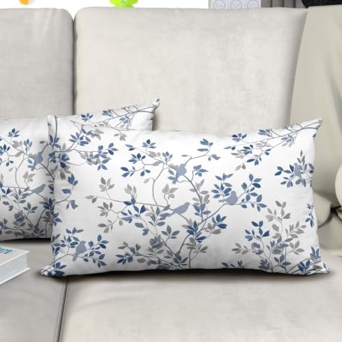 Sweetshow Bird and Leaf Pillow Covers Set of 2 Cotton 20x12 Inches - Image 6