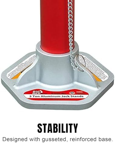 Big RED 3 Ton Aluminum Jack Stands, for Cars, ATV's and UTV's, with 6 Locking Support Pins, Red/Silver, 2 Pack - Image 3