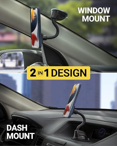 Scosche MXWDL Magnetic Cell Phone Car Mount, Suction Cup Phone Holder for Car Dashboard/Windshield with Extra Strong Magnet and Thick Metal Plate Compatible with iPhone, Samsung, and All Devices