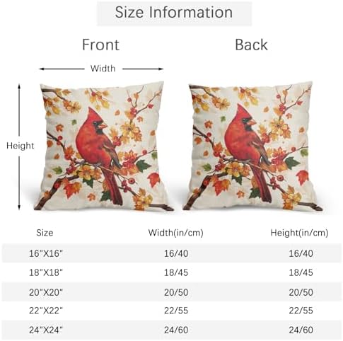Fall Red Cardinal Bird Pillow Covers 18x18 Set of 2 Autumn Orange Thanksgiving Maple Leaves Outdoor Throw Pillows Covers Tree Holiday Decorative Farmhouse Cushion Case for Living Room Couch Sofa - Image 4