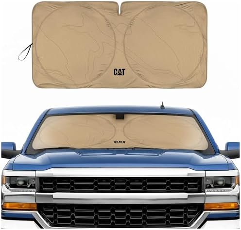 Windshield Sun Shade for Chevrolet Silverado 1500 2014-2018, Foldable Truck Sunshade, UV Heat Blocker, Front Window Sun Shield, Interior Protection, Keeps Cab Cool, Heavy Duty Truck Accessory - Beige