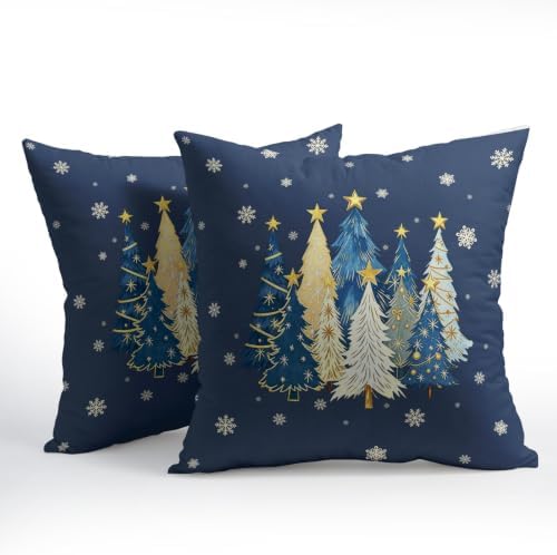 Christmas Tree Pillow Covers 24x24 Set of 2 Navy Blue Highly Absorbent - Image 2