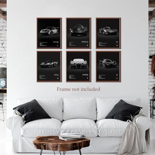 CSLGQGV Car Poster Vintage Racing Car Wall Art Supercar Canvas Prints Painting For Men Room Pictures Guys Dorm Room Aesthetics Decor Bedroom Office (Unframed,12×16inch,6pcs) black - Image 2