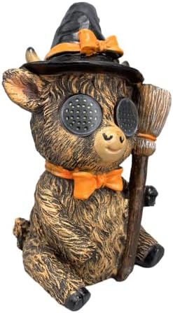 Halloween Highland Cow LED Statue, Witch Broom Decor - Image 5
