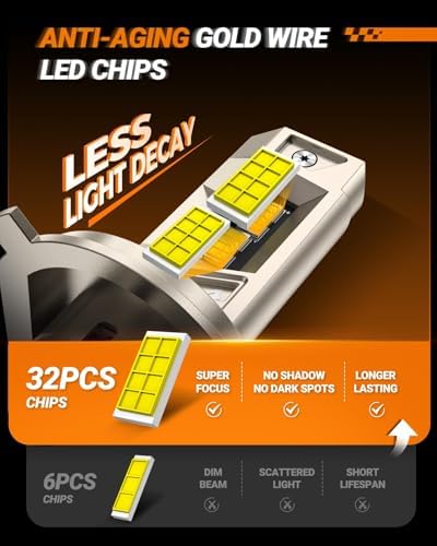 SEALIGHT H4 LED Bulbs, 66000LM Super Brighter, 6500K Cool White 9003 Driving Light Bulbs, 1:1 Size S6-Pro HB2 9003 Fog Light, IP68 With Cooling Fan, Plug and Play, Pack of 2