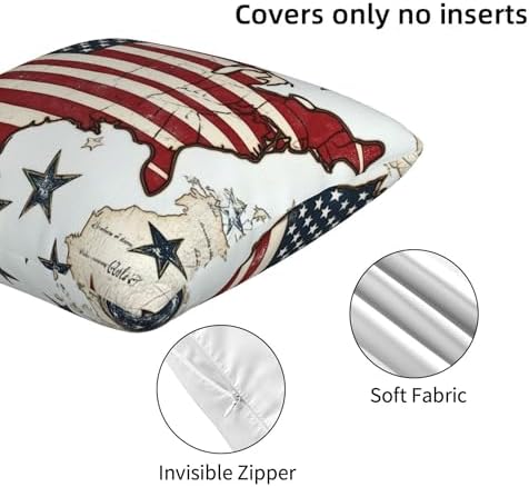 American Flag Throw Pillow Covers 18x18 inch Set of 2 Vintage Map Pillow Case Cushion Cover for Home Sofa Couch Living Room Car Decor - Image 5