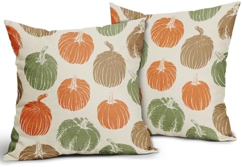 Brown Orange Green Pumpkin Fall Pillow Covers 20x20 Set of 2 Autumn Harvest Print Thanksgiving Decorative Throw Pillows Outdoor Farmhouse Cushion Case Seasonal Decor for Couch Sofa Bed - Image 2