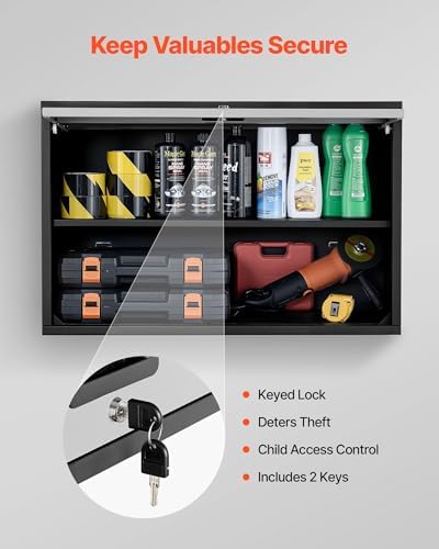 VEVOR Metal Wall Cabinet, 30.31 x 12.01 x 19.69 Inch, Floating Garage Tool Cabinet with Up-Flip Door and Shelf, 240 lbs Load Capacity, Fit for Garage, Basement, Kitchen, Warehouse Assembly Required - Image 6