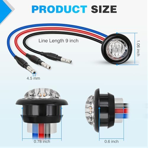 Nilight 3/4 Inch Dual Color Marker Light Red Brake Blue Clearance Lights
