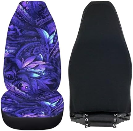 Tribal Car Seat Covers 2 Pcs Set, Purple Tropical Totem Car Accessories Universal for Auto Truck SUV, Tribal Floral Breathable Cars Interior Seat Protector Cover