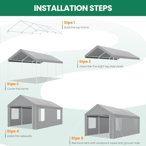Tooluck 10x20 FT Heavy Duty Carport with Galvanized Frame，Gray - Image 3