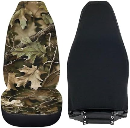 Camouflage Oak Hunting Wood 2pcs Car Front Seat Covers Protectors, Anti-Slip Seat Cover with, Interior Decor Car Accessories, Universal Fit for Car SUV Trucks