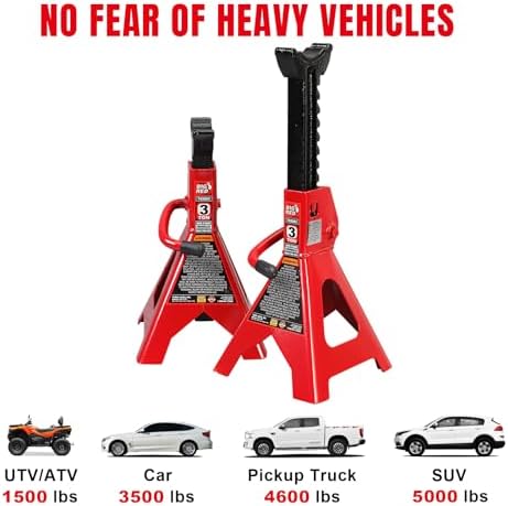Big RED 3 Ton (6000 LBs) Jack Stands, with Adjustable Lock Car Jack Stand, Fit for Vehicle, Red, 2 Pack - Image 2