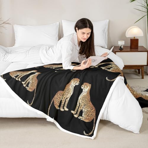 Cartoon Leopard Throw Blanket African Wild Animal Fleece Flannel Blankets Kids Boys Girls Room Decor Cute Wildlife Bed Blankets for Bed Sofa Couch Black Orange White Plush Blanket Twin 60"x80" - Image 4