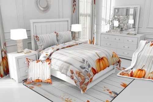 Erosebridal Fall Pumpkin Harvest Comforter Cover, Thanksgiving Day Duvet Cover Queen Maple Autumn Leaves Bedding Set for Kids Teens Adult, Country Barn Door Bedspread Cover Rustic Farmhouse Decor - Image 7
