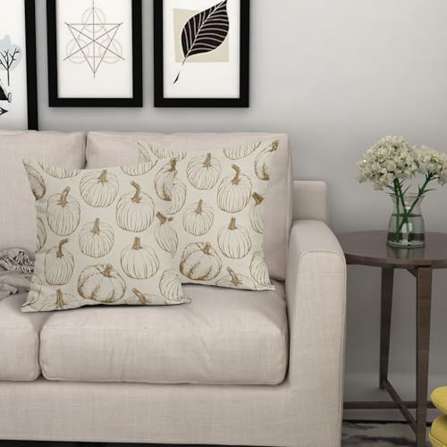 Brown Pumpkin Fall Pillow Covers 18x18 Set of 2 Autumn Themed Thanksgiving Harvest Print Decorative Throw Pillows Outdoor Farmhouse Pillowcases Cushion Case Seasonal Decor for Couch Sofa Bed - Image 7