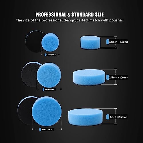 Car Foam Drill Polishing Pad Kit, 44Pcs 1inch 2inch 3inch Detail Polishing Buffing Pad Mix Size Car Detailing Kit with 5/8-11 Thread Backing pad & Adapters for Buffer Polisher Polishing, Buffing - Image 3