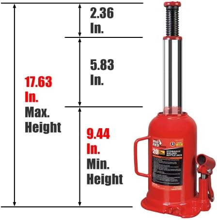 BIG RED T92003B Torin Hydraulic Welded Bottle Jack, 20 Ton (40,000 lb) Capacity, Red (Pack of 2) - Image 2