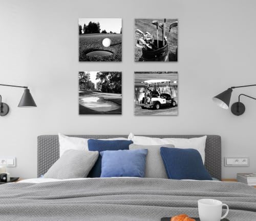 DJSYLIFE Golf Course Wall Art Black and White Canvas Prints 12"X12"X4 - Image 2