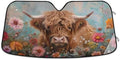 Highland Cows Florals Car Windshield Sun Shade Foldable UV Ray Sun Visor Protector Sunshade to Keep Your Vehicle Cool (53" x 23.5")