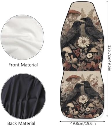 Talayituse Crow Mushroom Daisy Print Car Seat Cover for Front Seats, Stretchy Soft Vehicles Seat Cover Universal Fit High Back Car Interior Accessories for SUV Van Sedan