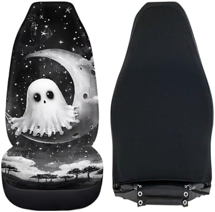2 Pcs Halloween Ghost Car Seat Covers Set Vehicle Front Seat Protector Auto Interior Accessories Protetors Car Mat Covers Universal fit Most Car SUV Van Truck
