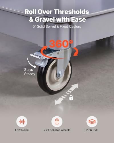 VEVOR Utility Cart, 550 lbs Capacity, 2 Tier Service Cart with 360° Swivel & Fixed Wheels (2 with Brakes), Heavy Duty Plastic Rolling with Storage Tray, Tool Storage for Garage Warehouse Workshop Gray - Image 4