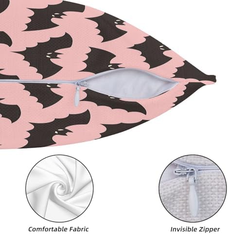 KiuLoam Halloween Pink Black Bats Pillow Covers 22x22 Inch Set of 2, Spooky Bat Print Decorative Throw Pillows, Rustic Farmhouse Outdoor Cushion Covers for Sofa Couch Living Room Bedroom - Image 5