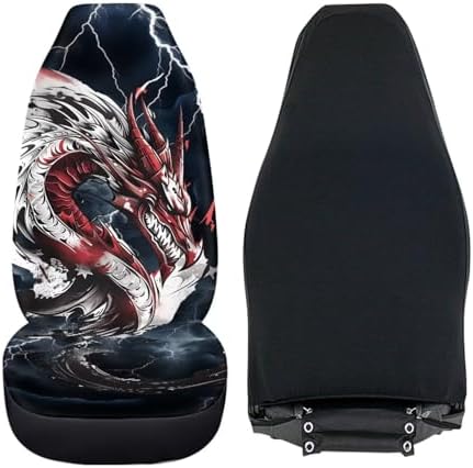 3D Dragon Print Car Front Seat Cover 2 Piece Vehicle Interior Cover Protector Decor Accessory Seat for SUV Truck Van Sedan