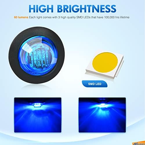 Nilight 3/4" Round LED Clearance Marker Lights,Blue, 10-Pack
