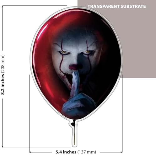 Fan Emblems Horror Movie Domed Transparent Car Decals – Officially Licensed Slasher Film Characters (Pennywise)