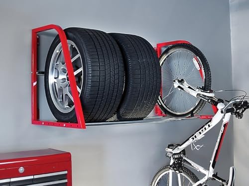 HyLoft Model 01012 Tire-Loft Multi Tire Storage System Rack, Adjustable Width of 36 Inches to 48 Inches, Holds Up To 375 Pounds, Red - Image 3