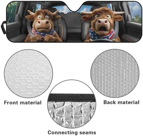 Renewold Auto Front Windshield Sun Shade Compatible with Jeep Wrangler Car Window Easy Install Sunshade Cover UV Glare Heat Sunlight Blocker Sun Visor for Jeep Gladiator JT Funny Highland Cow Driving