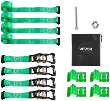 VEVOR Wheel Chock Tie-Down Kit, Chock-Style Trailer Strap, Car Kit with Buckle, Break Strength 4380 lbs & Working Load 1460 lbs Motorcycle Tie-Down System E-Hooks for ATVs, UTVs