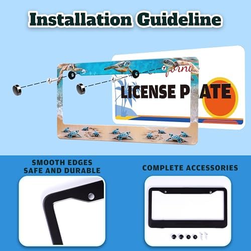 2 Pack Sea Turtle Beach License Plate Frame Stainless Steel 6.3 X 12.2 Inch