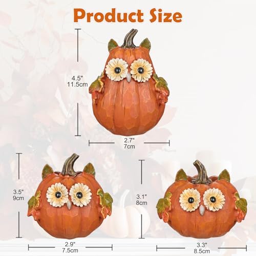 Fall Pumpkin Decor Small Fake Pumpkins Orange Resin Carved Pumpkin Owl Decorative Faux Pumpkin 3Pcs Artificial Pumpkins for Decorating Home Table Farmhouse Mantel Halloween Thanksgiving Centerpieces - Image 2