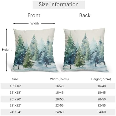 Watercolor Christmas Tree Pillow Covers 18x18 Set of 2 Blue Green Xmas Print Vintage Decorative Outdoor Throw Pillow Cases Rustic Winter Holiday Decoration Farmhouse Sofa Couch Cushion Cover Bed Decor - Image 4