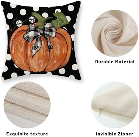 Fall Pillow Covers 20x20 Set of 2 Pumpkin Maple Leaf and Polka Dot Fall Decor Pillowcase Autumn Thanksgiving Decorative Outdoor Throw Pillow Covers Linen Farmhouse Cushion Case for Couch Home - Image 7